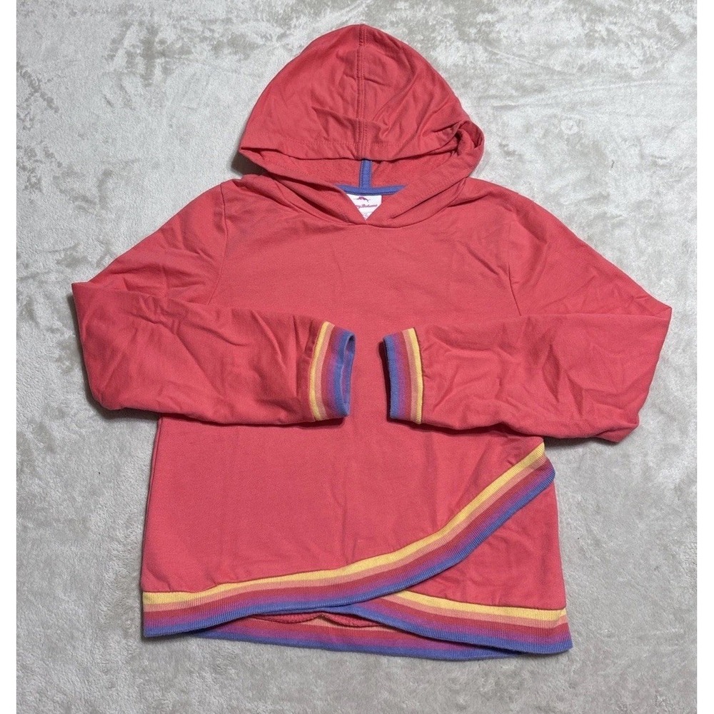 Tommy Bahama Girls Hoodie Size 10/12 Large Pink Pullover Sweatshirt